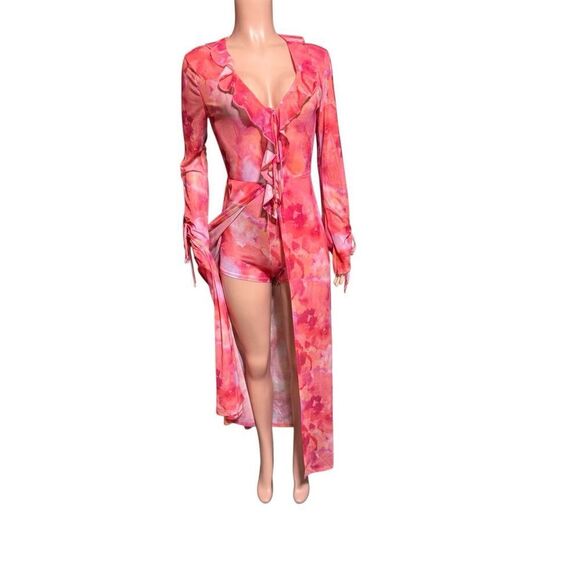 Fashion Nova V neck multicolor front tie mesh skirt M - Picture 1 of 8